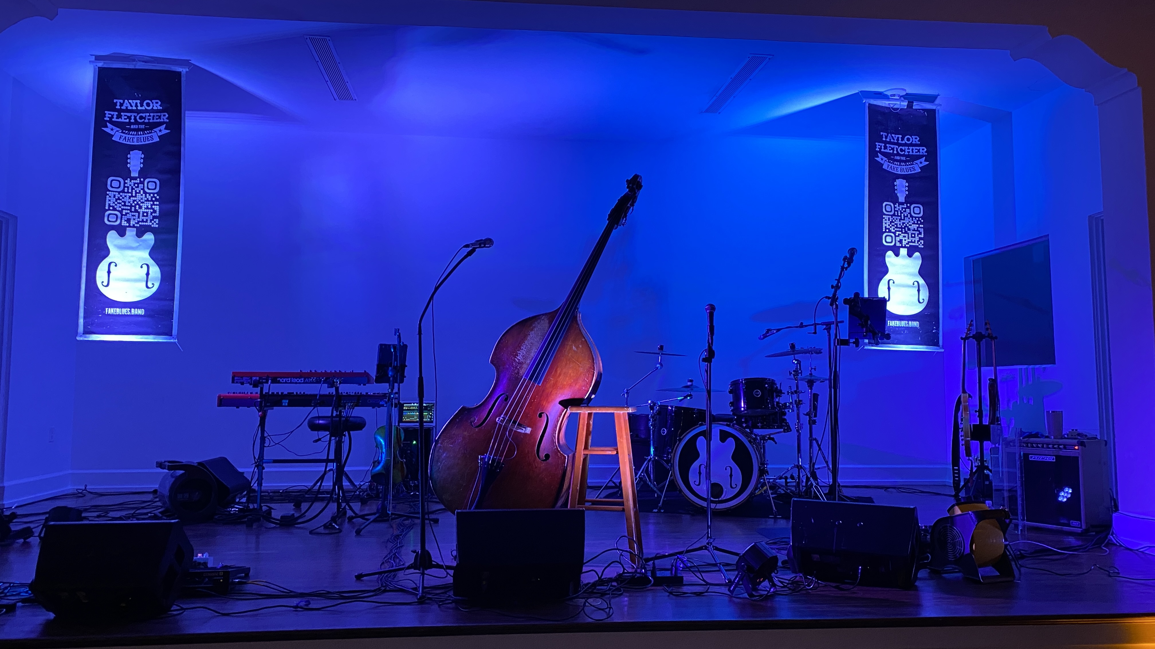 Blue lit stage setup